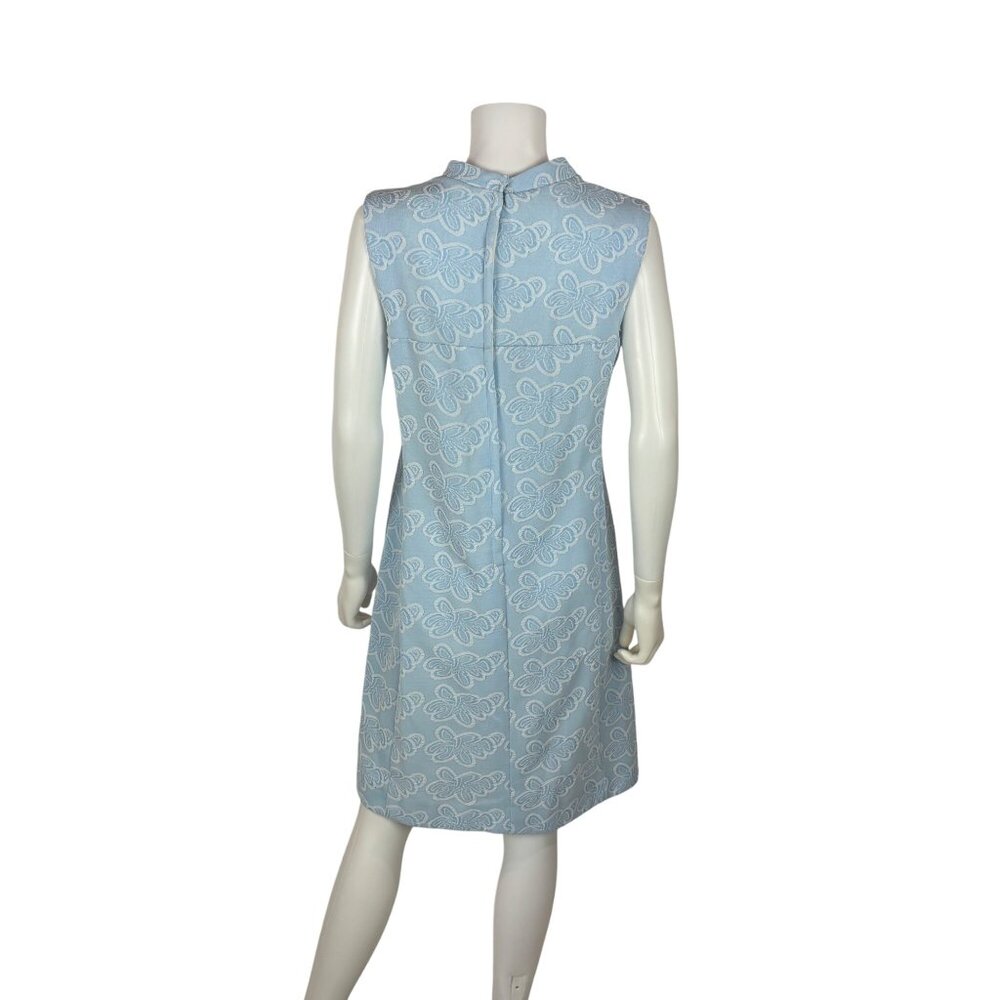 Vintage 60s Sheath Dress Womens Small Ice Blue Patterned Polyester Knee Length - Picture 9 of 11